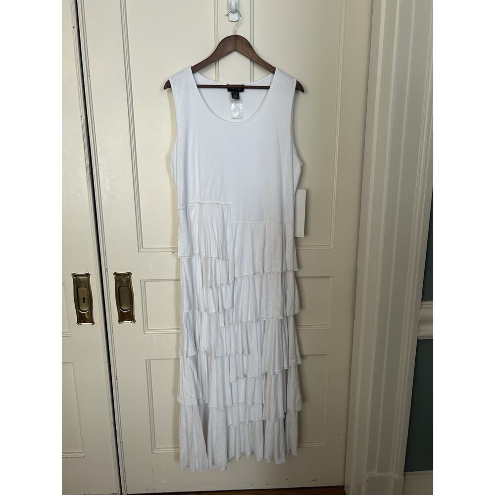 Ashro Beaded Tiered Maxi Dress Womens Size 1X White Classic Boho Neutral NWT